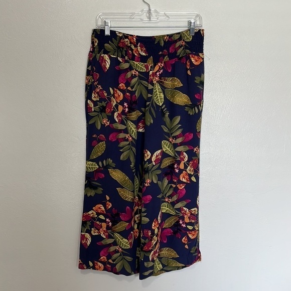 J. Jill Wide Leg Cropped Pant Women's S Blue Multi Tropical Smocked Waist - Picture 6 of 11